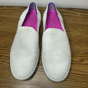 Rothys Women's The Original Slip On White Pink Shoes Size 9.5  Comfort Sneakers